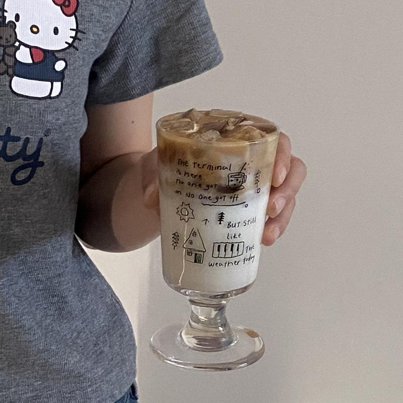 

Средневековый стиль Домашний Простой Линии Граффити Бокал, Ретро Элегантный Большой Вместимости Стакан для Воды Стакан для Сока Can enter dishwasher 250ml