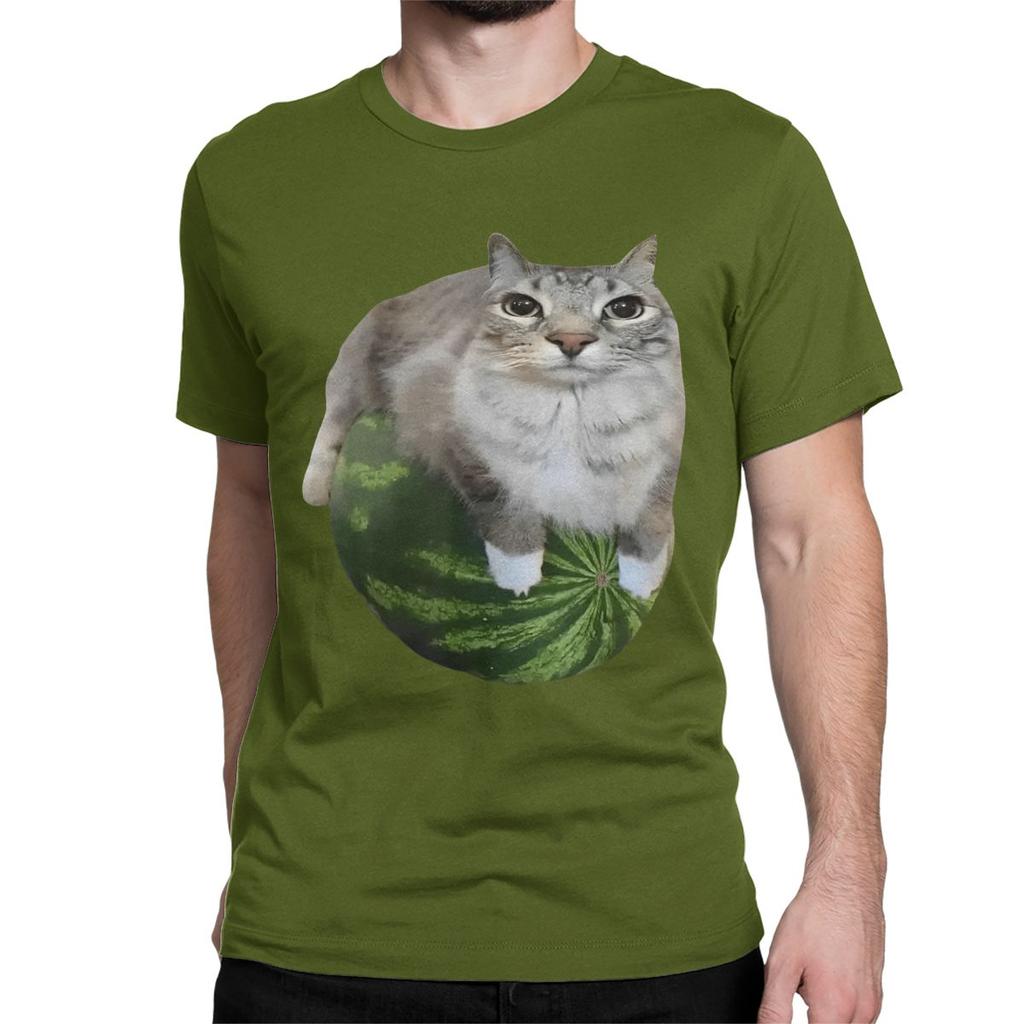 Watermelon Cat Silly T Shirt for Men Women 100 Cotton TShirt Round Collar Funny Meme Tee Shirt Short Sleeve Clothes Plus Size