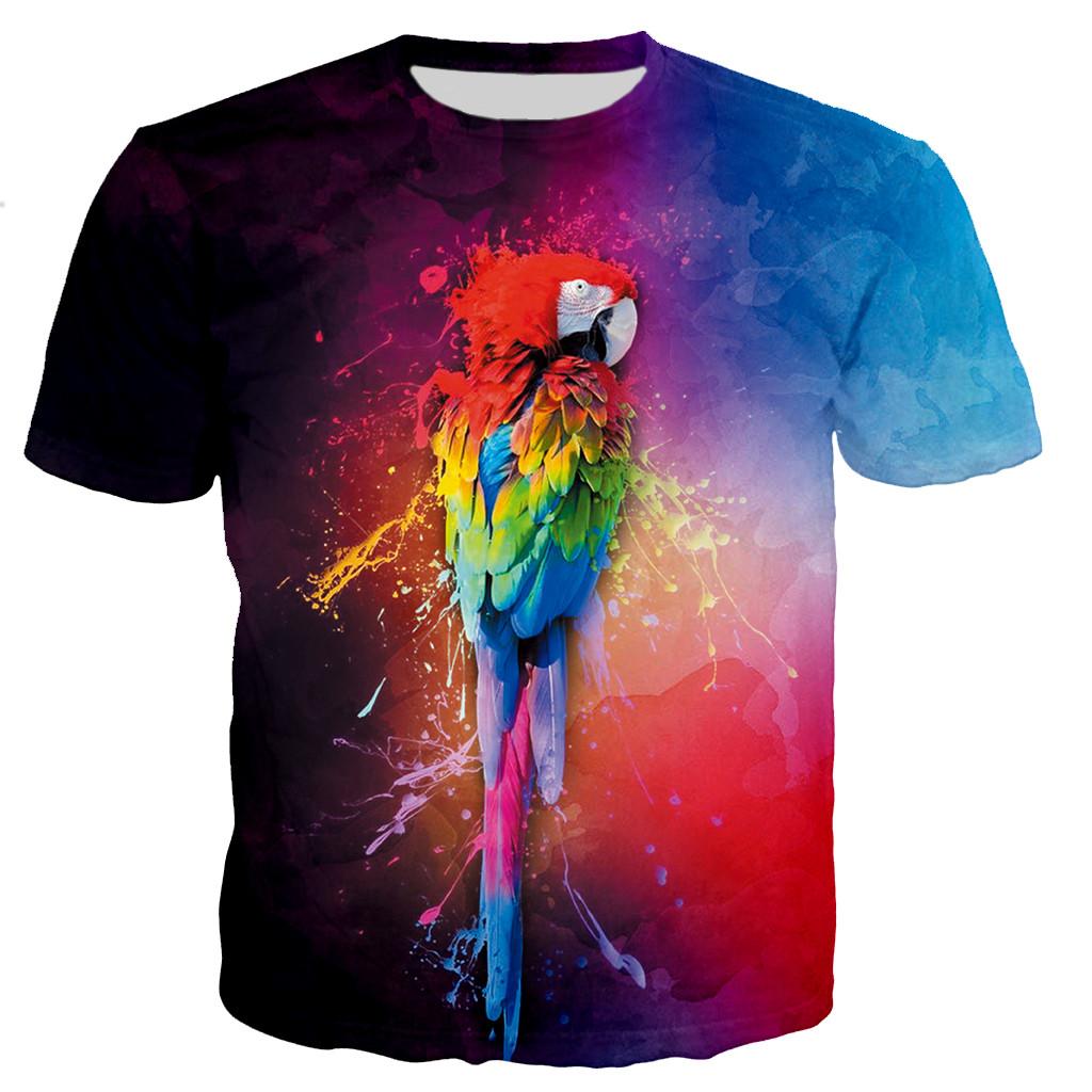 

Літні модні веселі футболки з зображенням папуги Чоловічі футболки з 3D-принтом із тваринним візерунком Топи для відпочинку з круглим вирізом і короткими рукавами. M