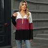 New Loose Color Splicing Zipper Hooded Long Sleeved Blouse Autumn and Winter Top Women Casual Simple Fashion Elegant Office Women's Clothing