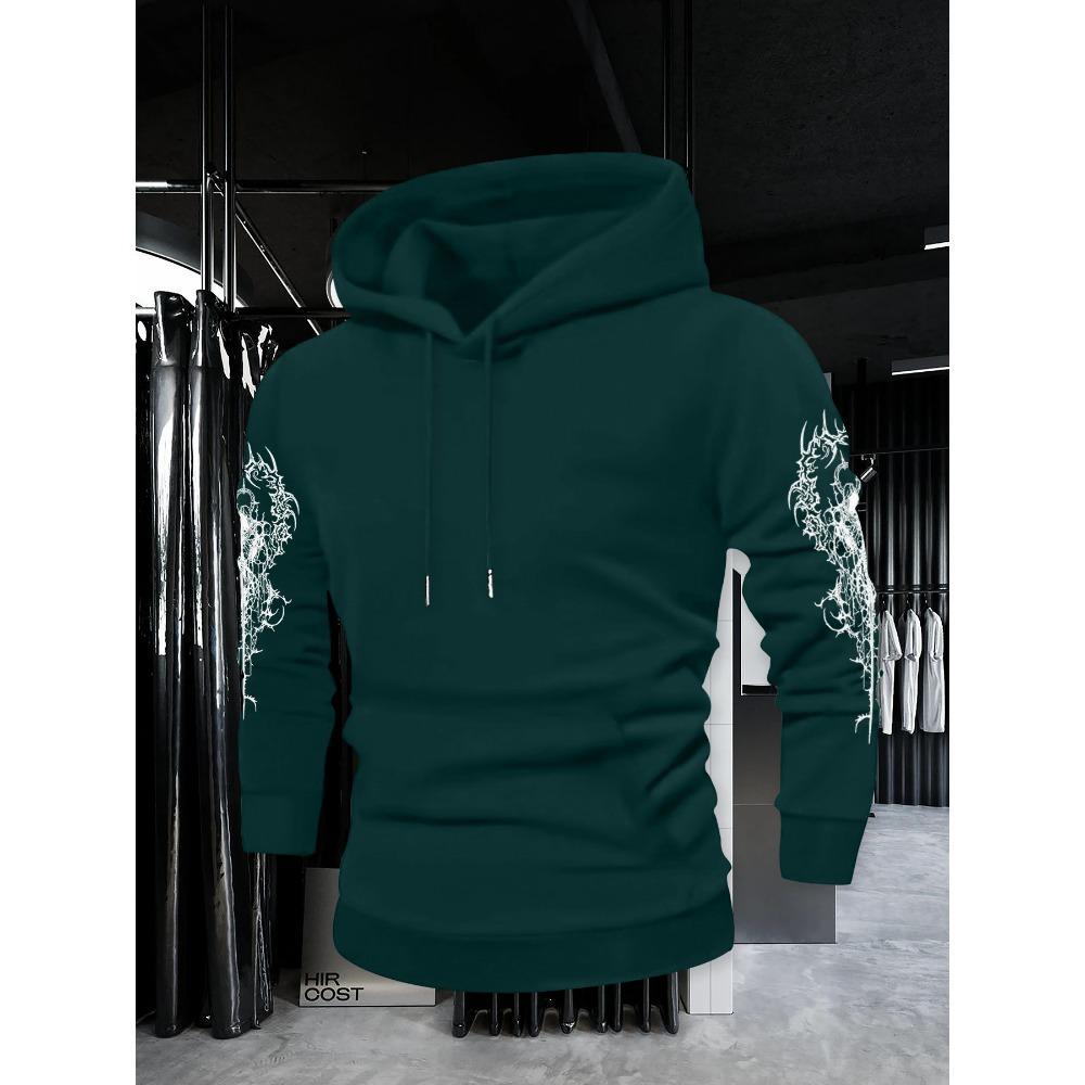 Autumn Winter Trendy Men's Vintage Streetwear Hooded Sweatshirt with Gothic Design, Featuring Demon Wings and Thorns Print on the Back