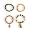 4pcs/set Boho Wooden Beaded Bracelet For Women Leaf Tassels Chain Bangle Bohemia Jewelry Accessory