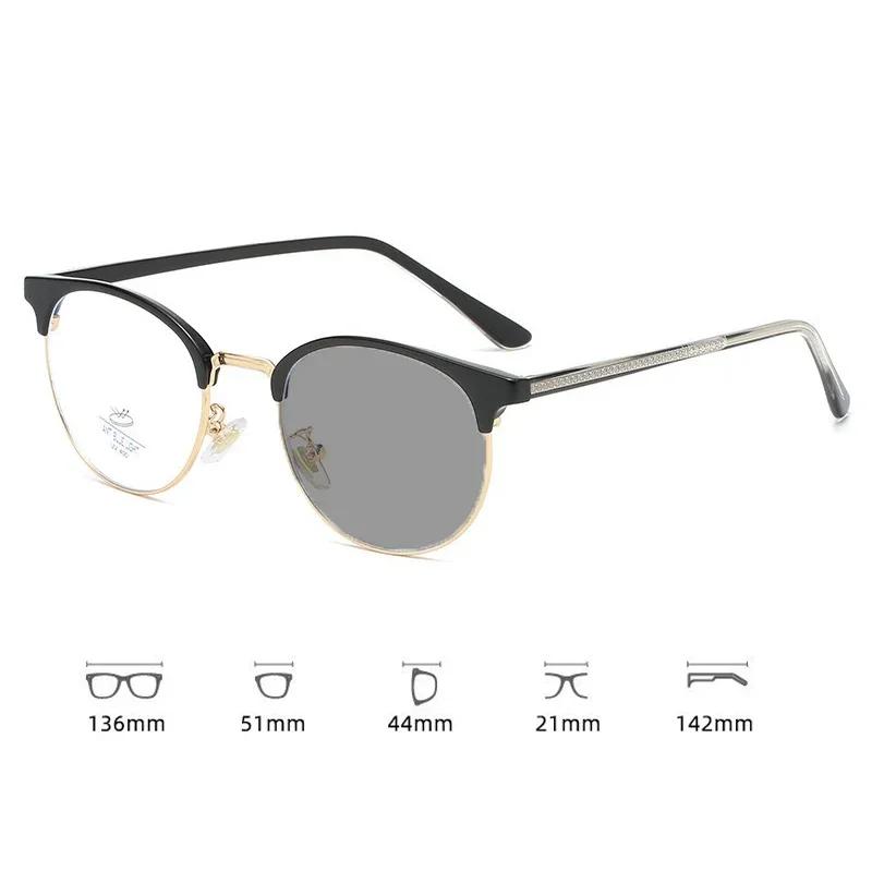 Luxury Pochromic Reading Glasses for Women Men Trendy Round Frame Presbyopia Men Unisex Anti-blue Far Sight Eyeglasses
