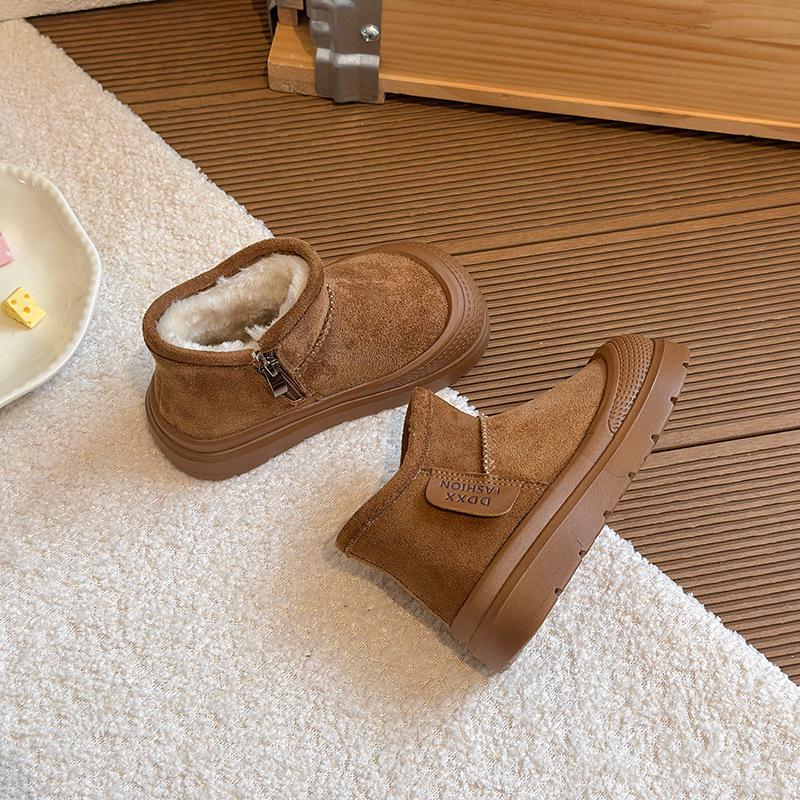 Bottes d'hiver 2025 doublées polaire pour enfants, Chaussures de neige chaudes anti-choc pour garçons et filles, Conception à bout fermé.