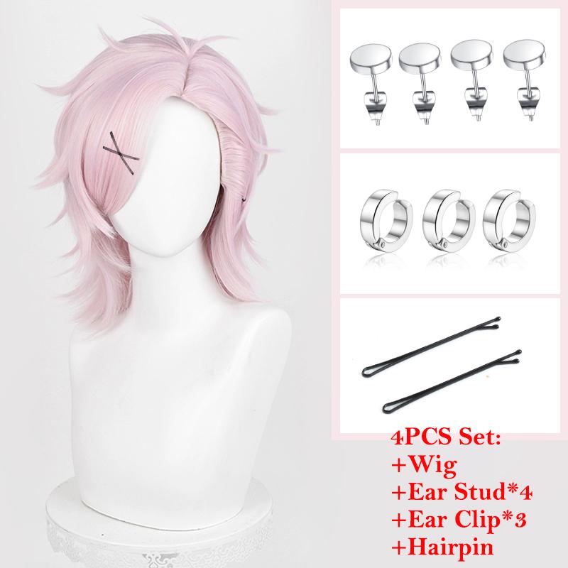 Anime Mitsuki Kiryu Cosplay Wig Pink 40cm Wigs Heat Resistant Synthetic Hair Halloween Party Role Play Unisex Wigs + Wig Cap