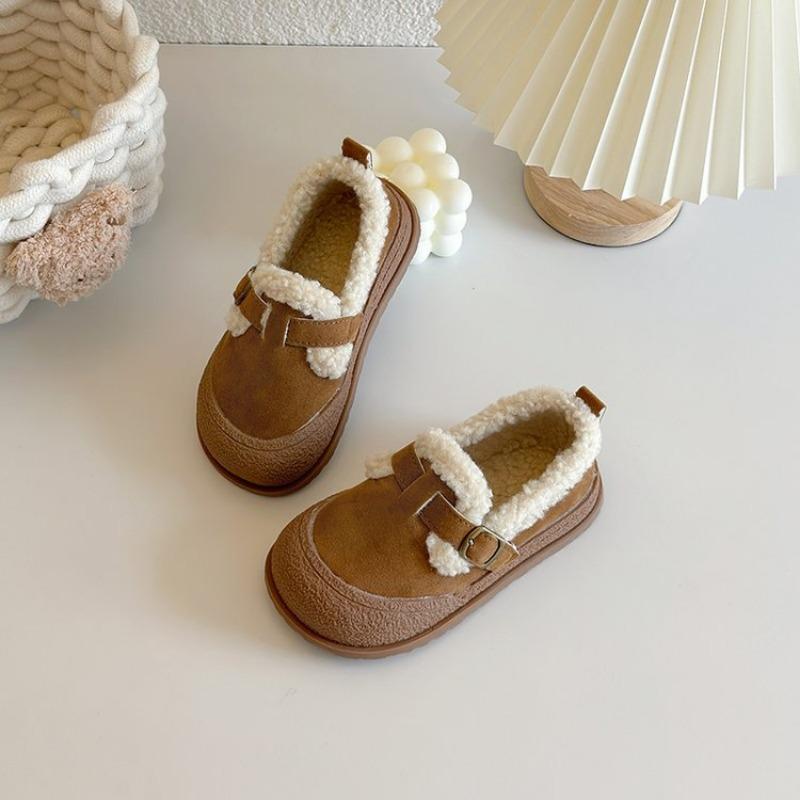 Korean Style Plush Warm Fur Shoes for Girls Soft Sole Small Leather Shoes for Boys Lightweight Moccasins