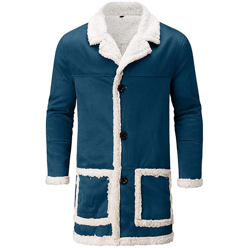 Men's Casual Cardigan Fleece Lined Solid Buttons Wool Long Sleeve Trench Coat