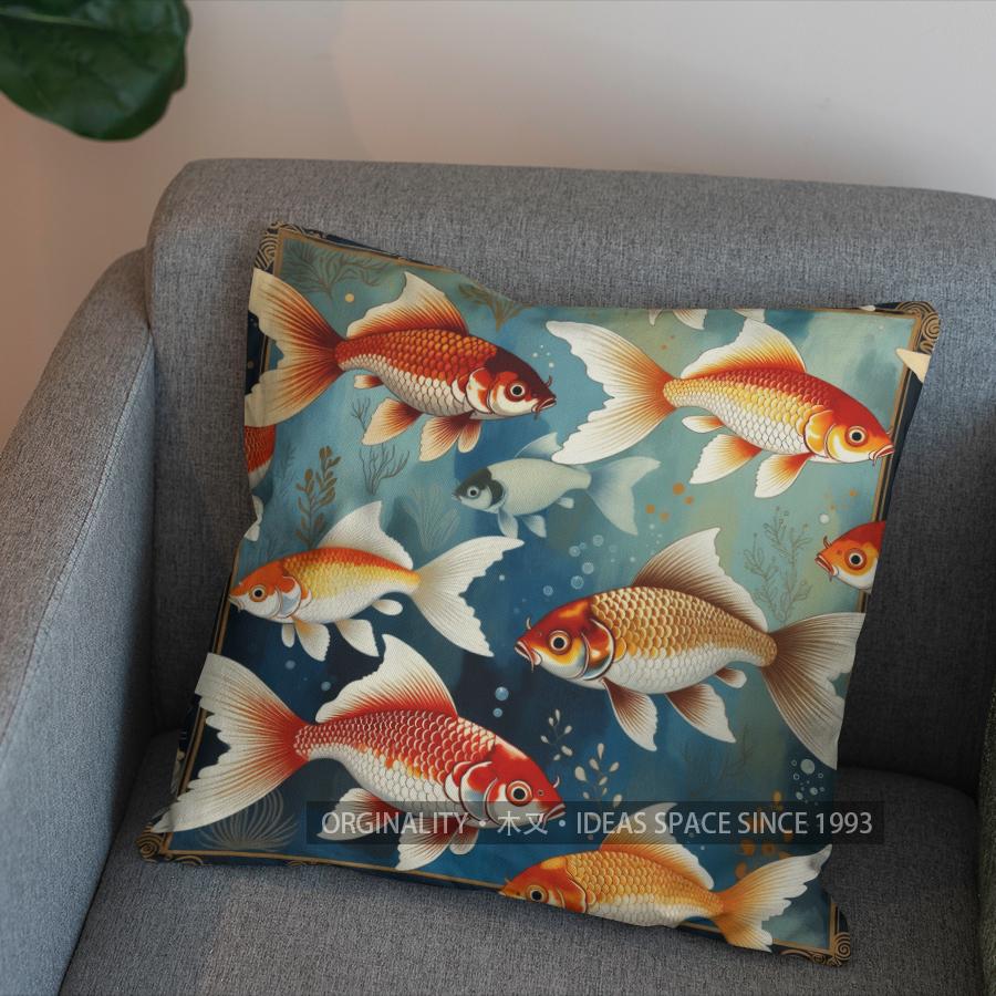 2D Colorful Goldfish Aquatic Pattern Pillow Cover Pattern Cushion Cover Suitable For Sofa Bedroom Car Pillow Cover