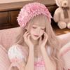 Elegant Pink Plaid Headband Imitation Pearl Lolita Hair Band Lace Bow Hair Accessory  Daily Wear