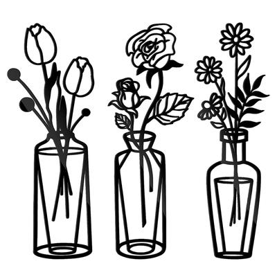 1/3pcs Flower Vase Wall Art Decoration Black Flower Wall Hanging Black Hanging Flower Sculptures Decor for Home Living Room