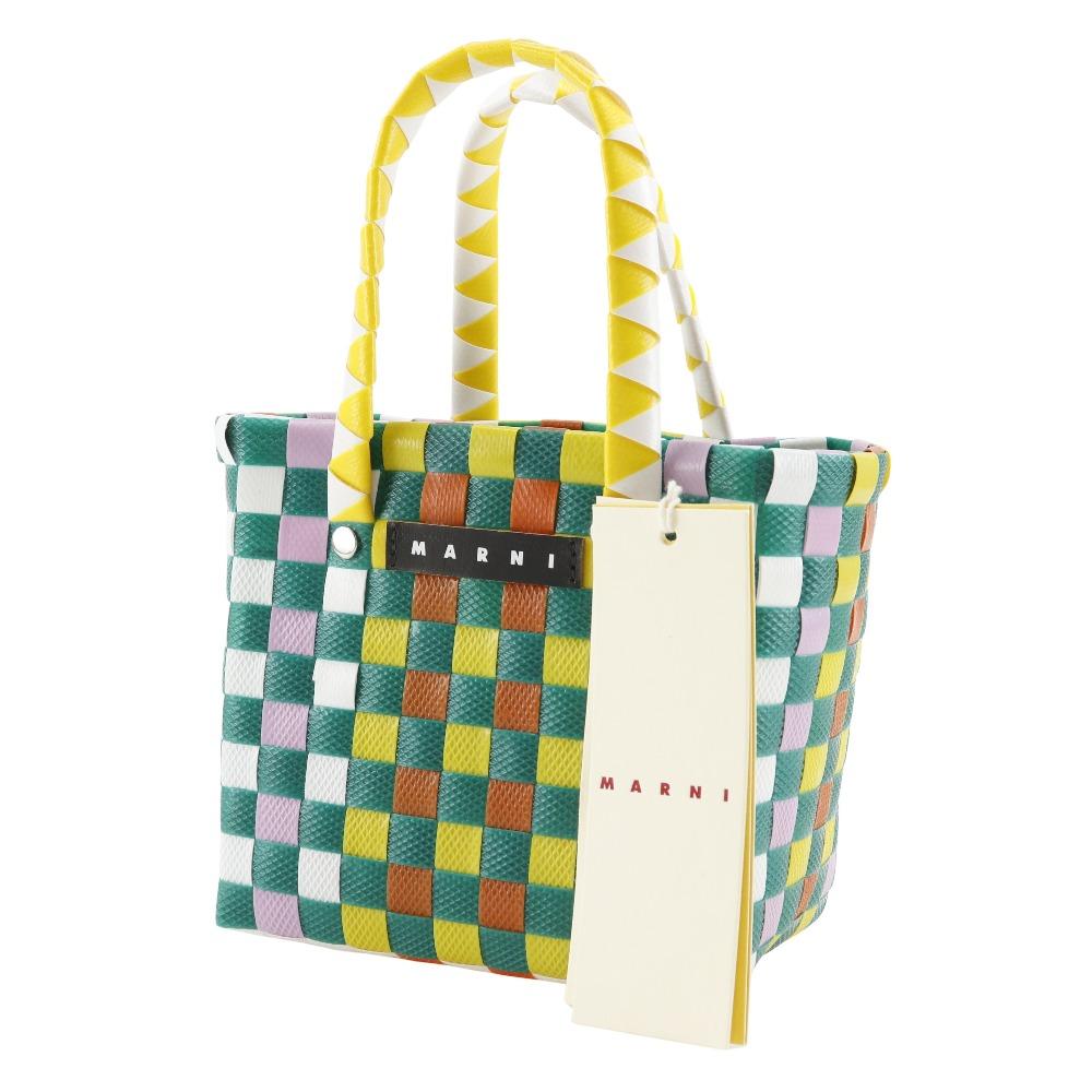 Marni Woven Micro Basket Handbag MW55F Basket Bag Green/Multicolor Polypropylene Women Used