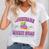 Vintage Louisiana Mardi Gras Shirt Graphic Print Tshirts Women Short Sleeve V Neck Top Tees Funny Carnival Mask Ladies Tshirt