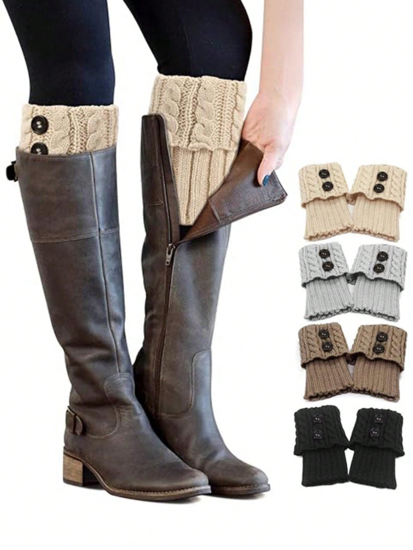 

1 Pair Winter Knitted Boot Cuffs with Buttons, Warm Short Leg Warmers For Women Boots United States