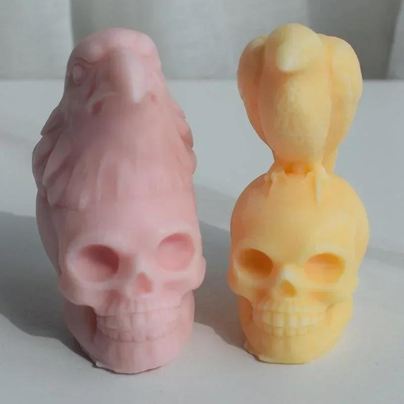 Halloween Schädel Handgemachte Kreative Form Krähe Adler Tritt auf Geisterkopf Schädel Aromatherapie Kerze Gelform Gips Tropfform