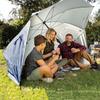 2.4m Dual-Use Outdoor Umbrella Tent with Mesh Window, Portable Beach & Fishing Shelter, Silver-Coated for Sun Protection