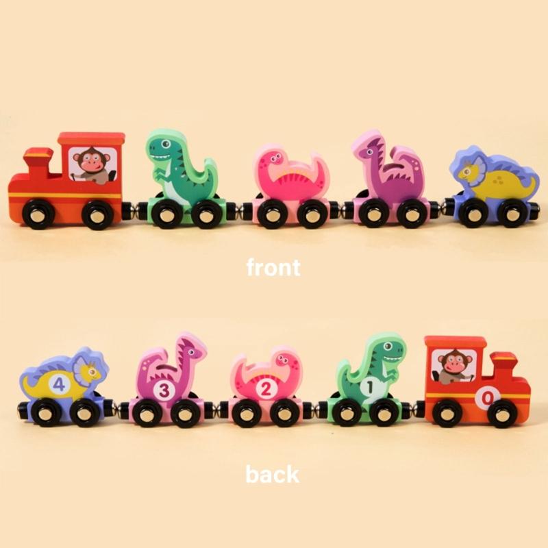 Magnetic Dinosaur Theme Wood Train Set Educational Toy For Early Learning And Hand Eye Coordination For Children