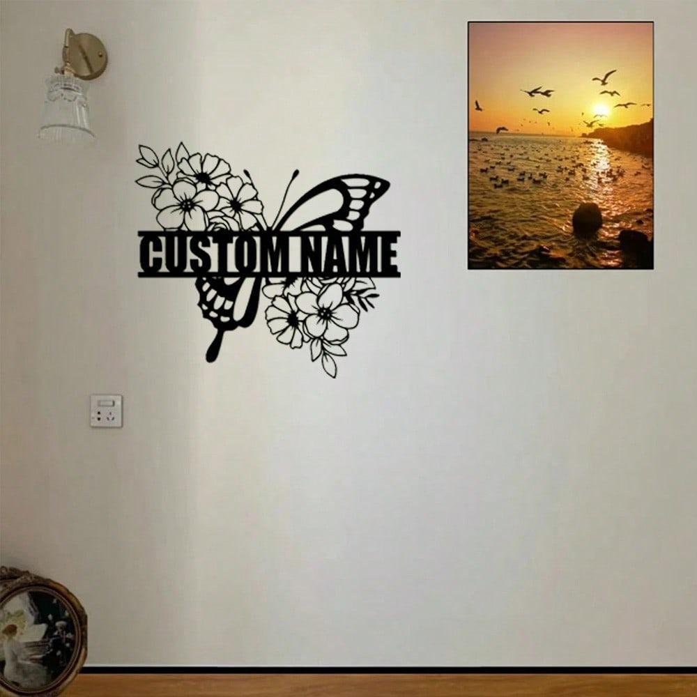 Butterfly Metal Wall Art, 1pc 3D Garden Decor, Hanging Ornament, Personalized Metal Sign, Flower Craft for Outdoor Patio