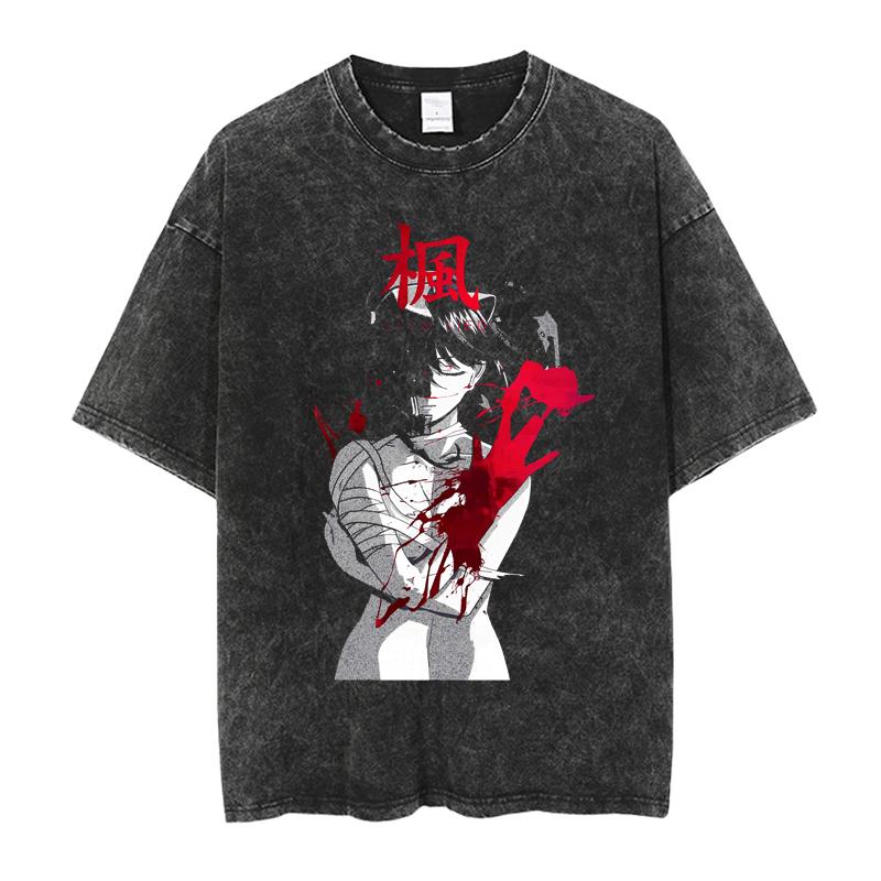 Elfen Lied Lucy Manga Grafik T-Shirt Vintage Gewaschen Übergroßes T-Shirt Herren Damen Kleidung Reine Baumwolle Weich Kurzarm T-Shirts
