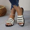 Large size summer new slippers women's word with black and white stripes comfortable flat heel sandals