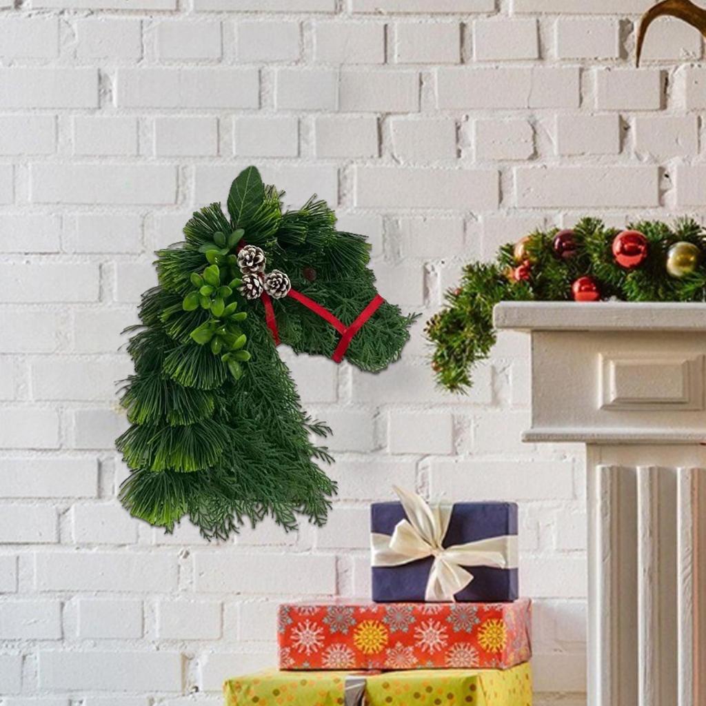Faux Horsehead Wreath Farmhouse Festival Garland Artificial Christmas Horsehead Wreath For Mantle Kitchen Window Bedroom Living