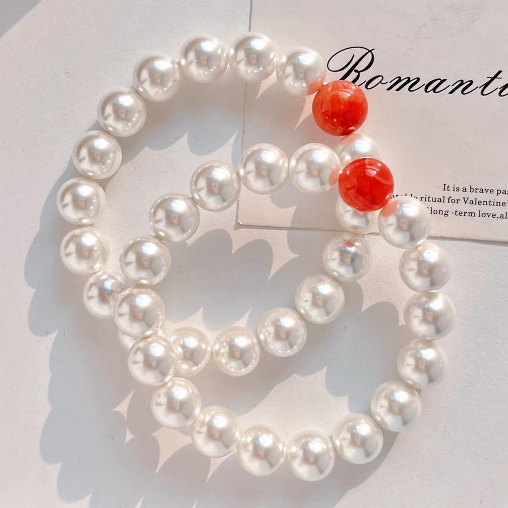 Design Sense 10Mm Bead Imitation Pearl Natural Nanhong Bracelet Bracelet