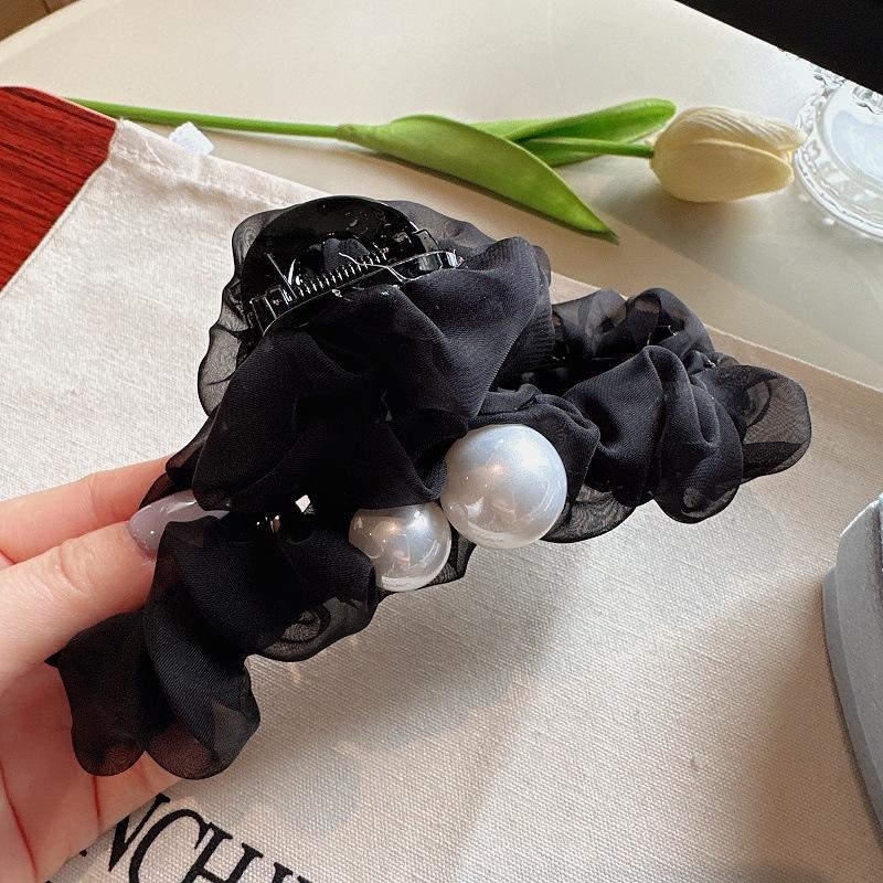 

Летний шифоновый крабовый зажим для волос с жемчугом, элегантная большая сетчатая заколка для волос для женщин, аксессуары для женщин, заколки для волос для девочек