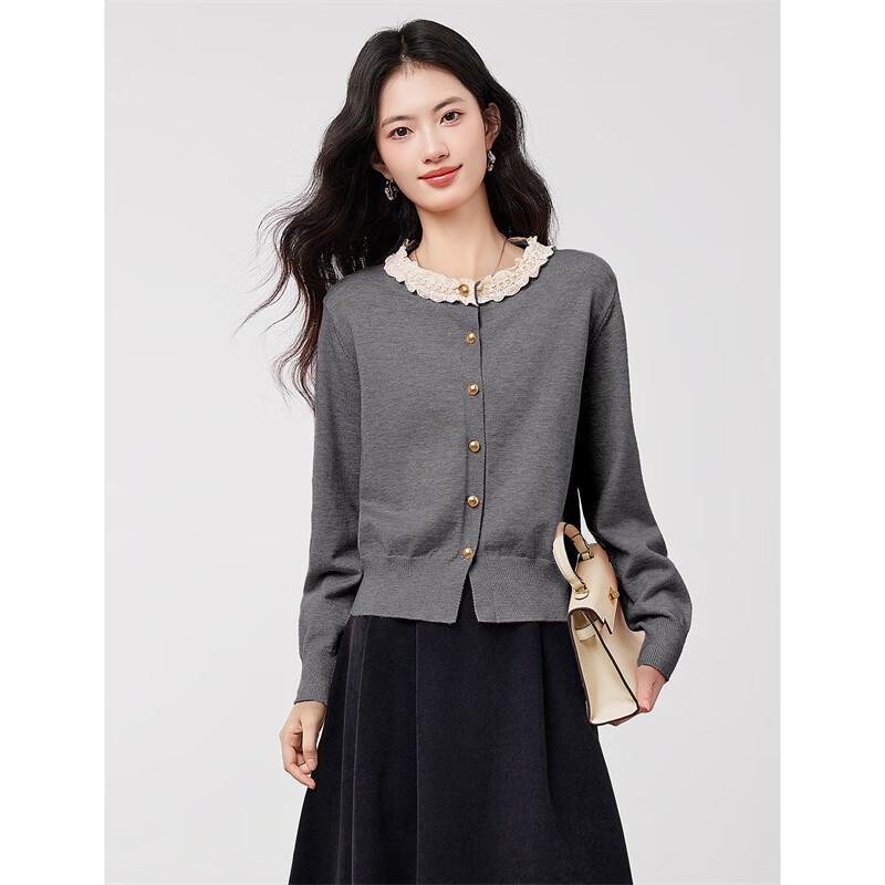 Xinfeiyu Women's Chic Ruffled-Collar Knitted Cardigan