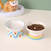 Hand-Painted Heart Rainbow Ceramic High-Rim Cat Bowl - Neck Protection, Elevated Design for Food/Water