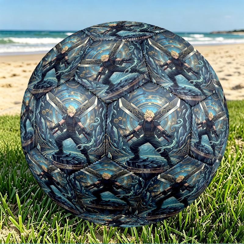 Final Fantasy Print Size 5 Soccer Ball, PU Wear Resistant Football for Match Training and Daily Practice, Birthday Gift for Soccer Fans