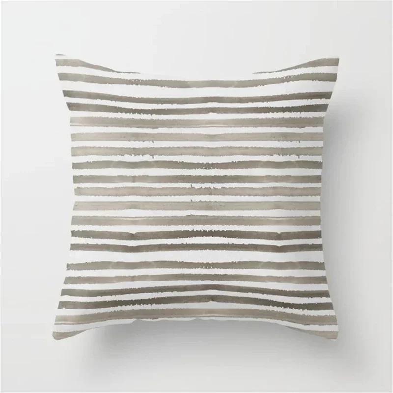 Modern Nodic Style Geometric Gray Pillowscase Polyester Grey Plaids Stripe  Cushion Covers Decorative Sofa Throw Pillows