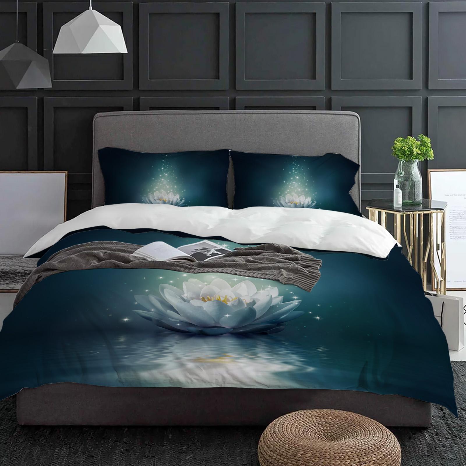 

Волшебный пододеяльник с изображением цветка лотоса на поверхности воды с наволочкой, на заказ, набор постельного белья из 3 предметов, пододеяльник для двуспальной кровати, домашний текстиль EU single(135x200cm)