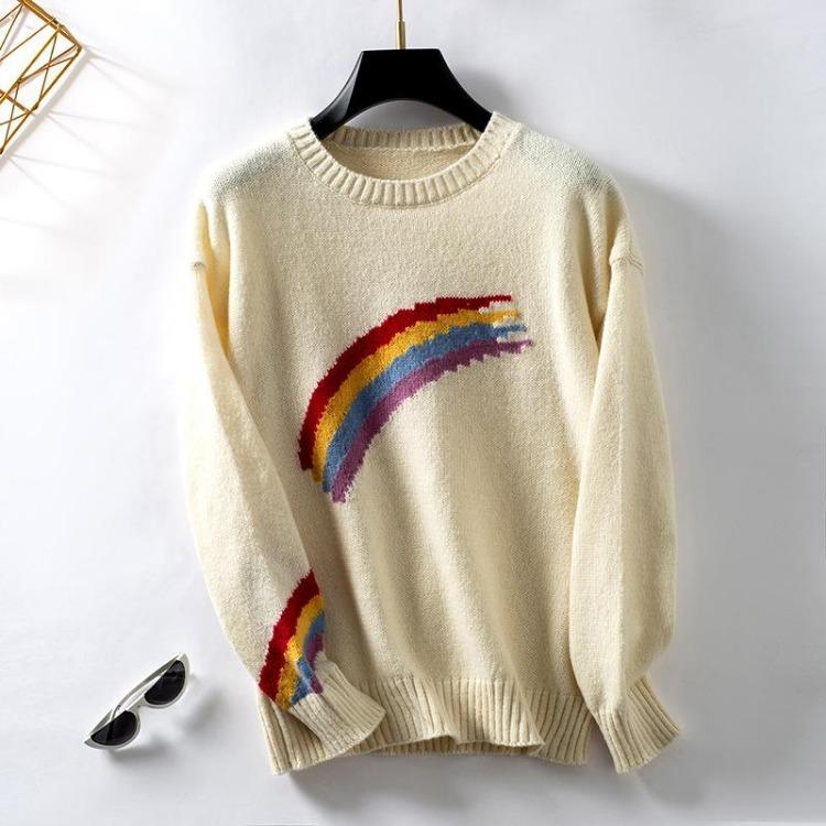 Loose Knitwear Vintage Cardigan Long Sleeve O Neck Top for Autumn Winter Print Sweater