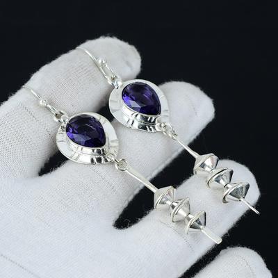 Amethyst Edelstein Ohrring, Amethyst Silber Ohrring, Birne Edelstein Ohrring, 925 Sterling Silber Ohrring, Edelstein Ohrring, Meditation Ohrring