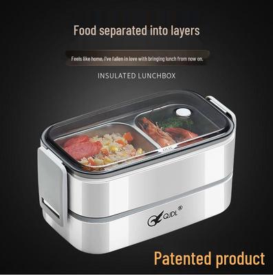 304 Stainless Steel Insulated Double-Layer Bento Lunch Box with Sealable Compartments.