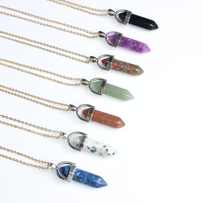 29 Style 42cm Natural Crystal Stone Necklace Hexagon Pillar Gold Stainless Steel Chain Pendant For Diy Jewelry Men And Women