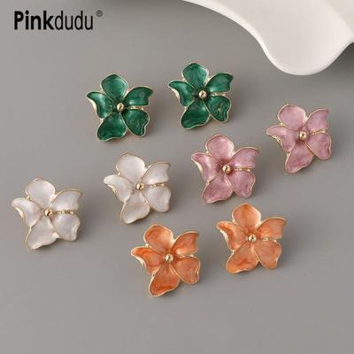 Vintage Drip Oil Flower Rose Zinc Alloy Earrings Simple Trendy Stud Earrings Women Jewelry PD2359
