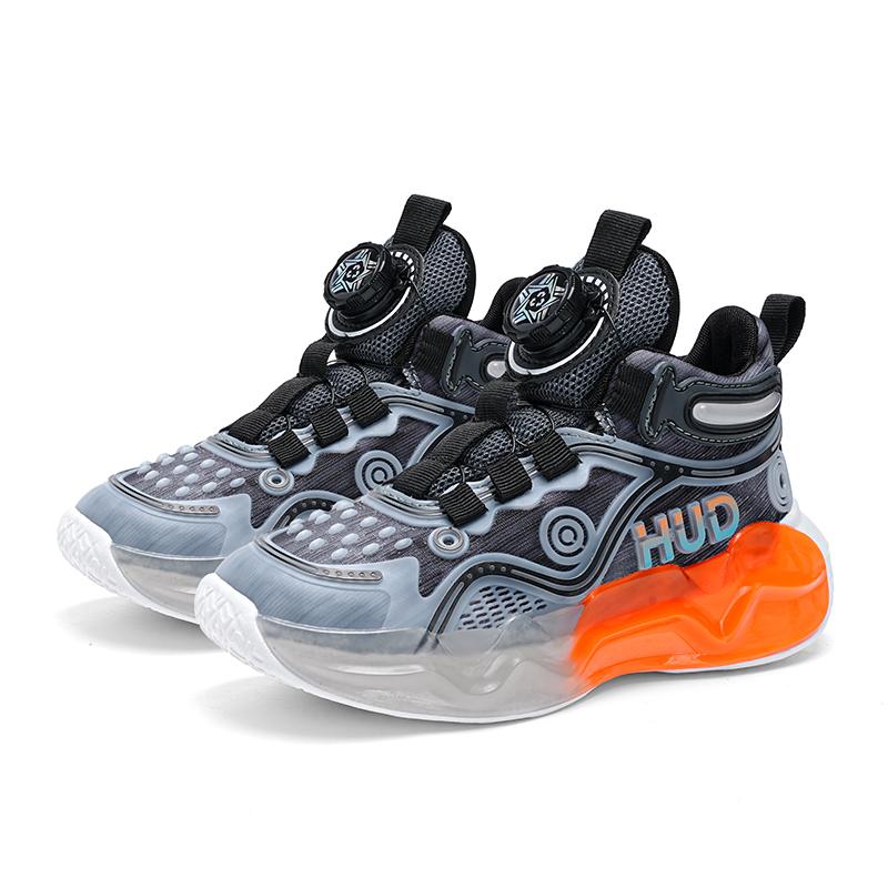 Kids Sports Basketball Shoes Boys Breathable Sports Shoes Fashion Rotating Button Night Reflective Girls Sports Shoes