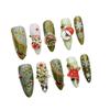 Green Christmas 2026 Snowflake Mid-Length Handmade Wearable Nail Art