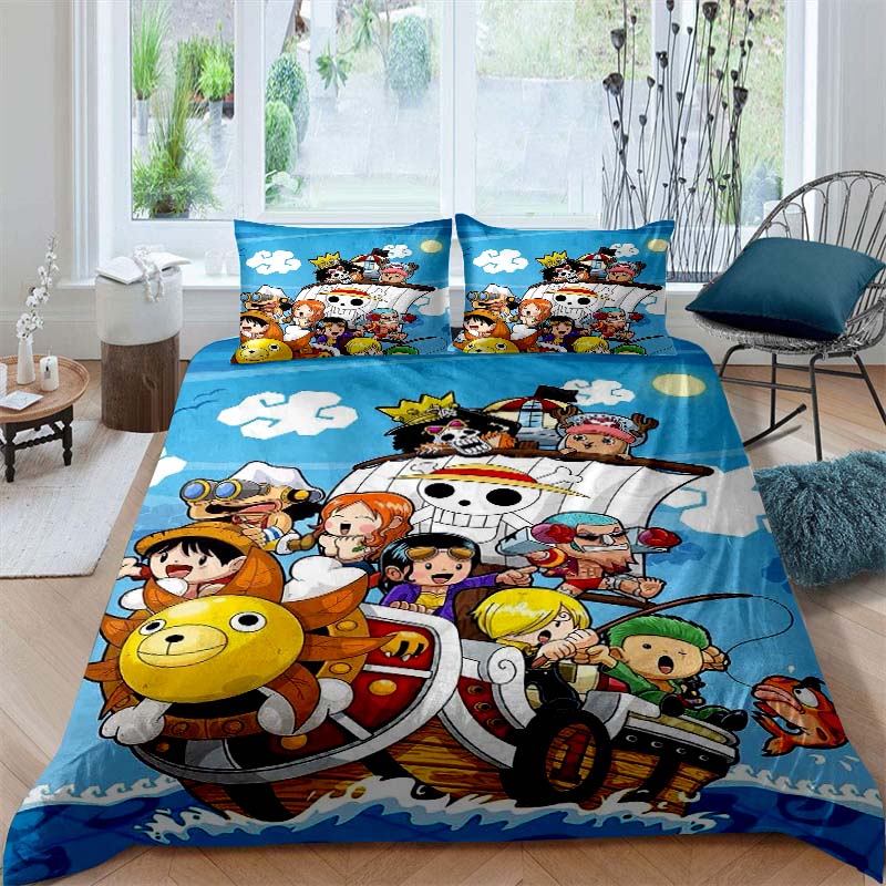 A Set of ONE PIECE Themed Bedding, 3D Digitally Printed, All-season Polyester Duvet Cover and 2 Pillowcases.