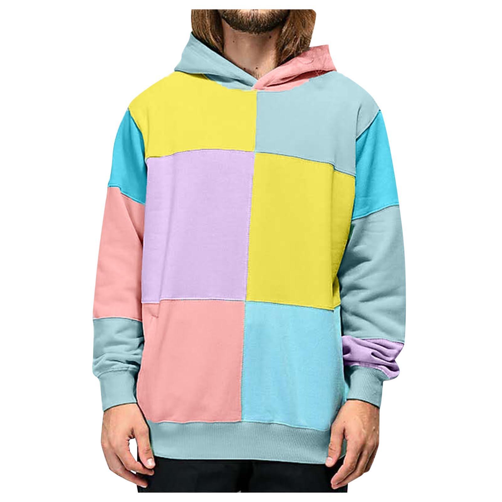 

(SU)Мужская осенне-зимняя футболка с длинным рукавом в стиле пэчворк с капюшоном, верхняя одежда, блузка S