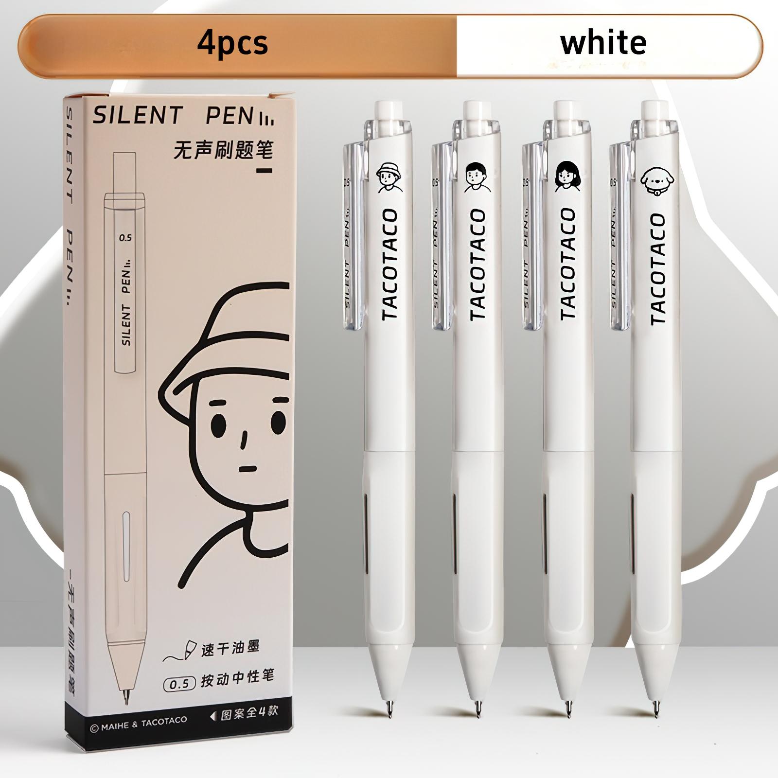 

Набор из 4 бесшумных ручек с мультяшным дизайном TacoTaco 0,5 мм, шариковая ручка черного цвета, быстросохнущие гелевые чернила для письма в офисе и школе