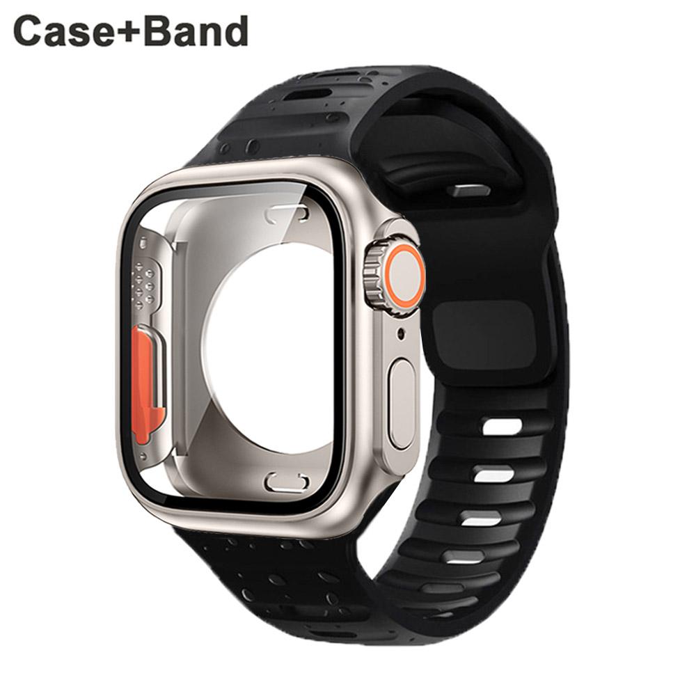 Cinturino in nylon + custodia per Apple Watch Custodia 44mm 45mm 41mm 40mm Copertura in vetro temperato Cambia in Ultra per iWatch Serie 8 7 SE 6 5 3