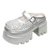 Super high-heeled slippers women's round head shallow mouth mesh cloth metal buckle set foot non-slip sandals