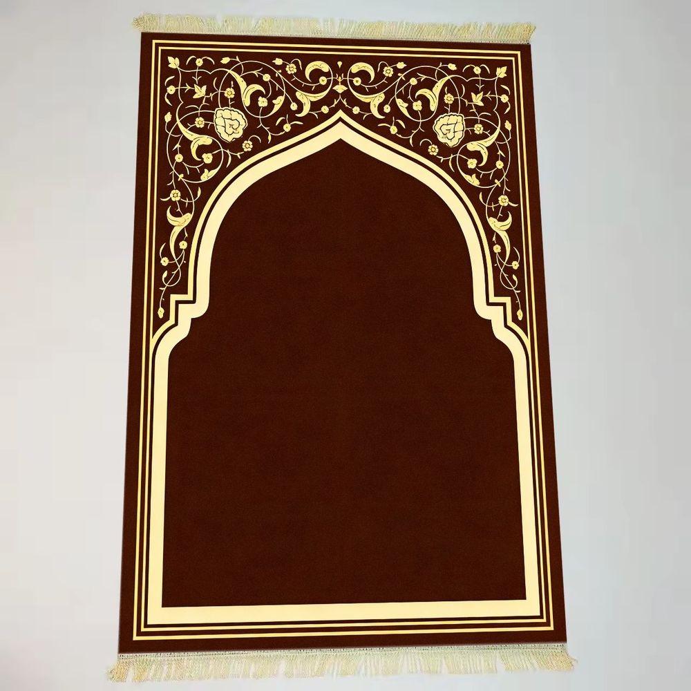Antislip Zacht Gebedskleed Beige Islamitisch Kleed met Bloemenrand voor Aanbidding 48X98CM