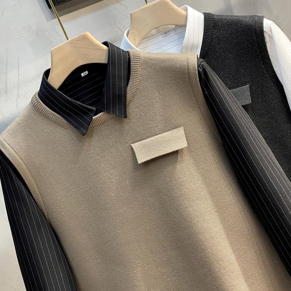 Men's Solid Color Sleeveless Knitted Sweater Vest - Round Neck, Thick, Autumn/Winter 2022 Collection