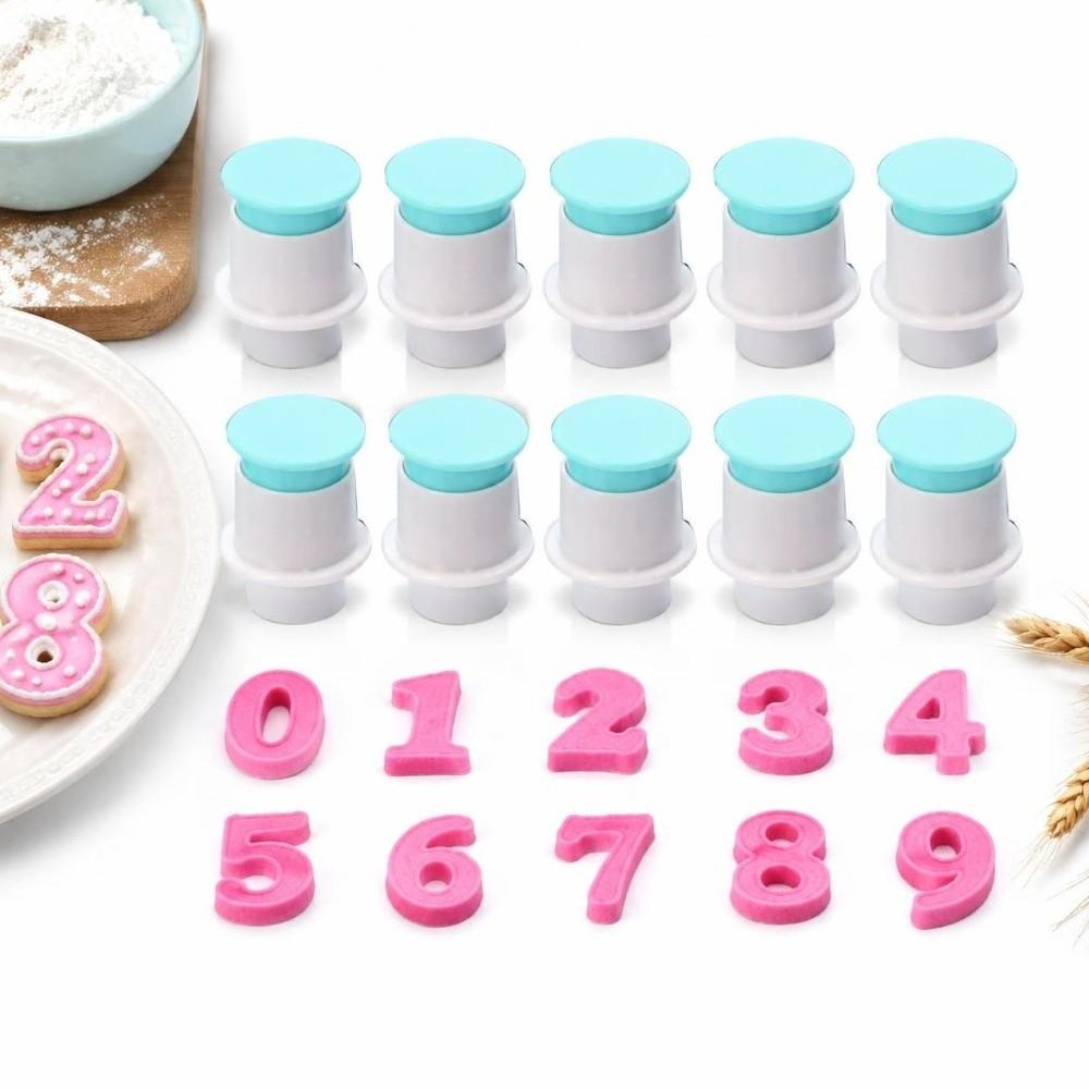 10PCS Food Grade Plastic Number Cookie Stamp Fondant Stamper Mold  Cookie Fondant Pastry Making