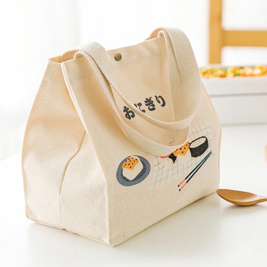 Portable Japanese Style Canvas Large Capacity Thick Lunch Pouch Bento Tote Bag