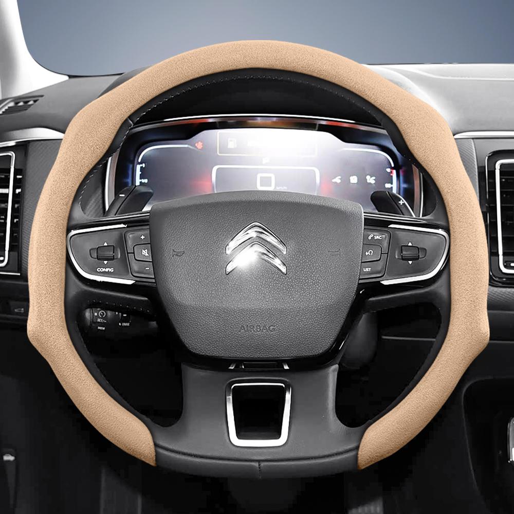 Suitable for Citroen Premium Suede Snap-On Steering Wheel Cover, Non-Slip and Durable, for C3 C4 X Berlingo C5 Aircross Jumper Spacetourer Ami X, Ava