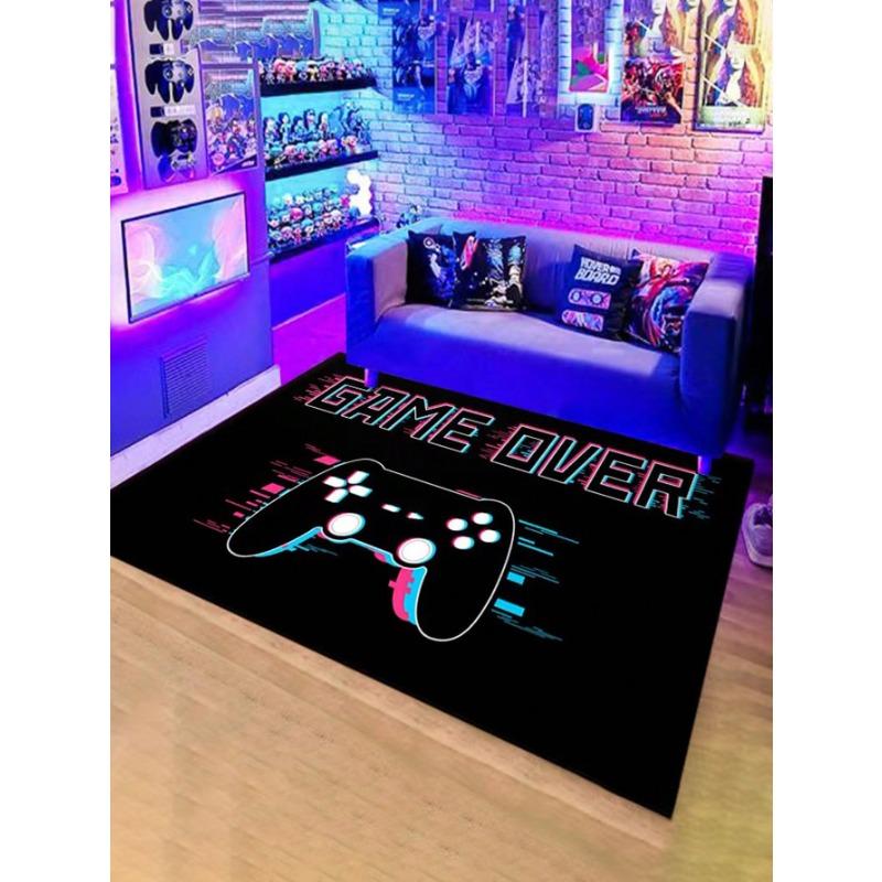Gaming Teppich für Jungen Schlafzimmer und Wohnzimmer 3D Spielbereich Teppich mit Anti-Rutsch für Gamer Spielbereich und Spielzimmer Raumdeko