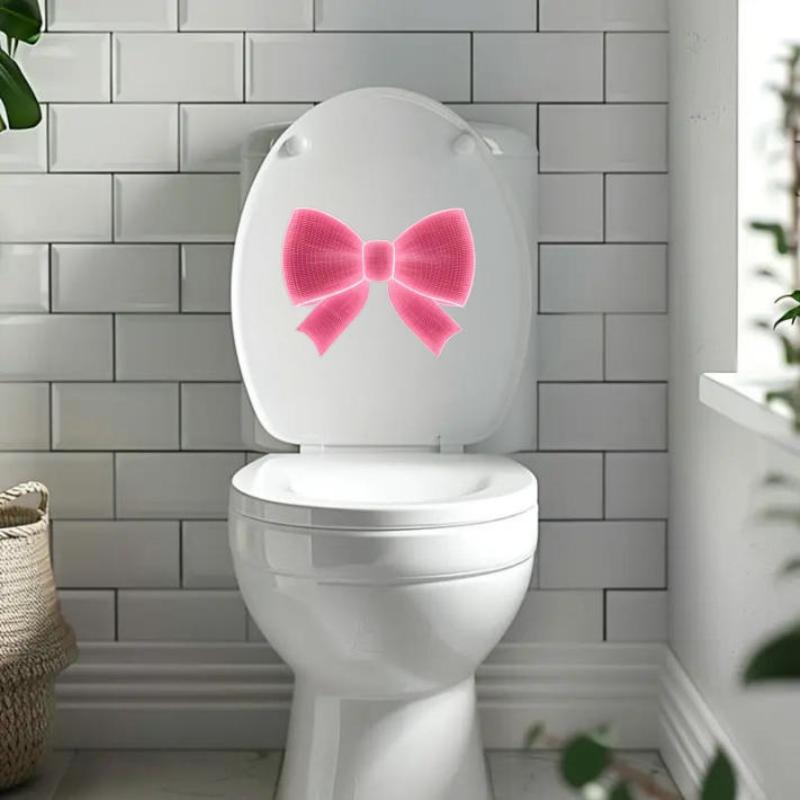 Glow-In-The-Dark Toilet Decoration Decals Luminous Toilet Seat Cover Sticker Pink Bowknot Design Pvc Toilet Lid Wall Decoration